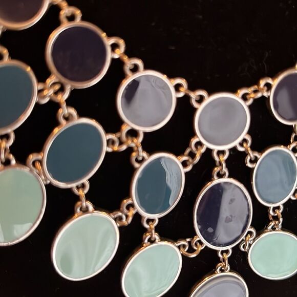 Silver Tone Statement Blue Oval Necklace- Women’s - Picture 2 of 4